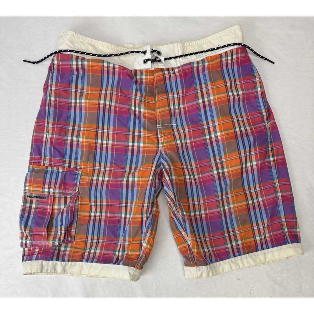 Twee Plaid Tommy Hilfiger Board Shorts Swim Trunks 2010 Era Men's Medium Retro